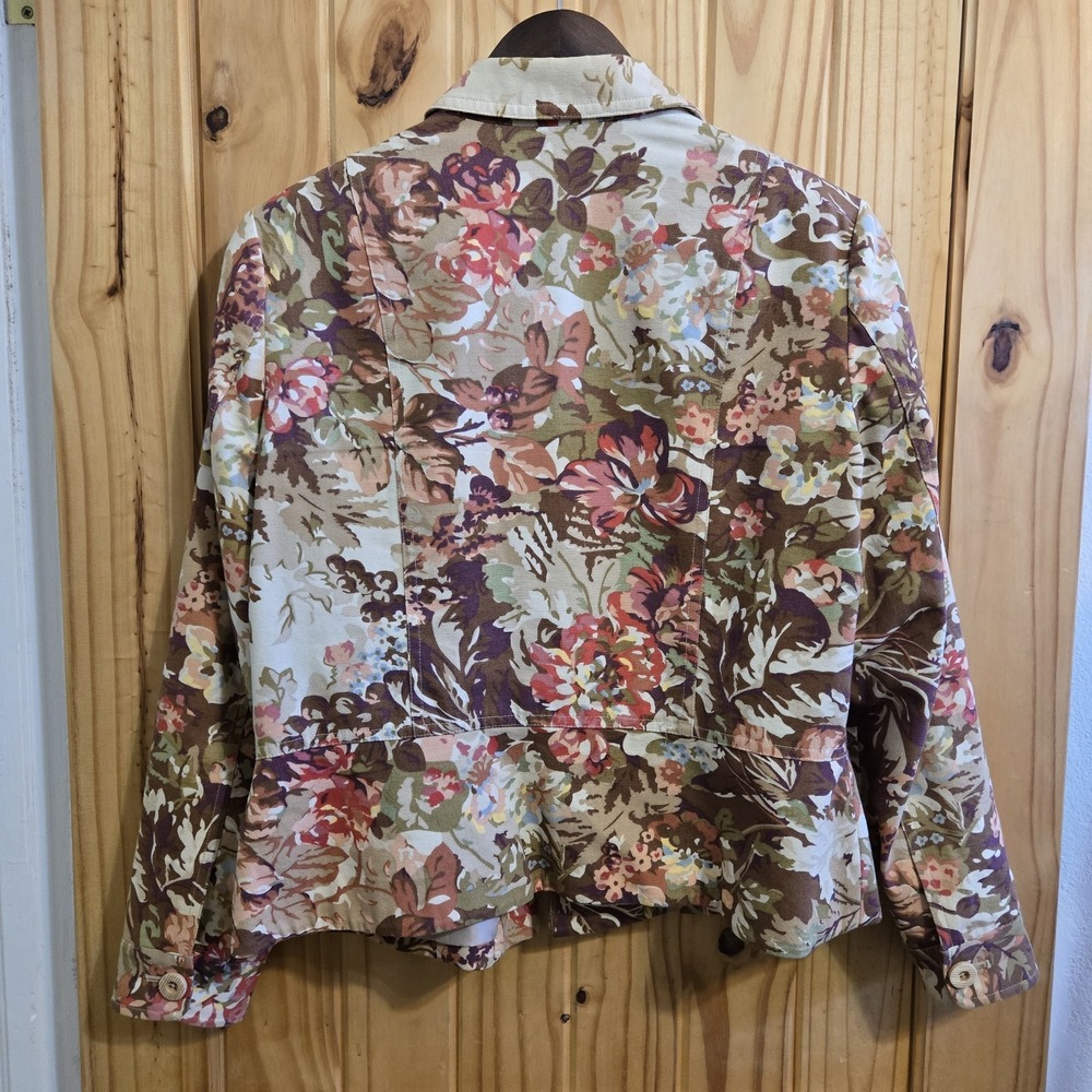 Coldwater Creek  Size 12 Petite Linen Blend Blazer Beige Floral Lined Office New - Picture 2 of 5